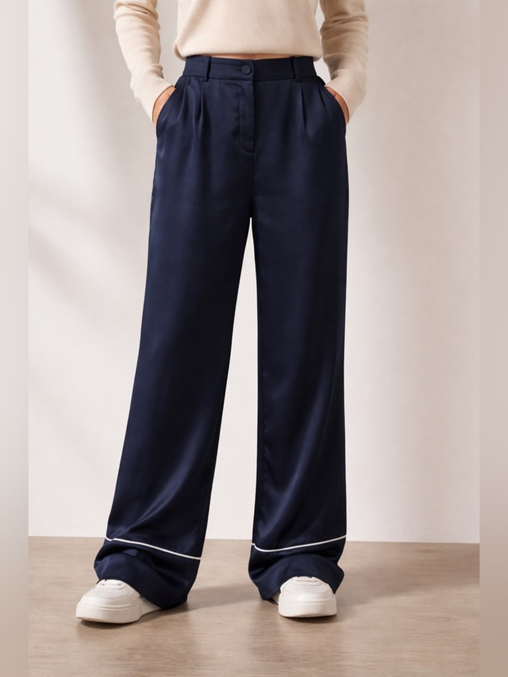 J.Crew Drapey Wide-Leg Pants Navy Satin Full-Length Size 8